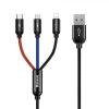 Baseus 3 az 1-ben Micro B / USB C / Lightning kábel 1.2m fekete (CAMLT-BSY01)