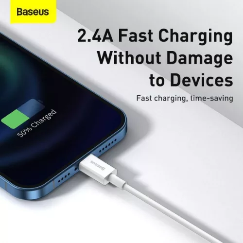 Baseus iPhone Lightning 2.4A kábel 1.5m fehér (CALYS-B02)