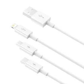   Baseus 3 az 1-ben Micro B / USB C / Lightning kábel 1.5m fehér (CAMLTYS-02)