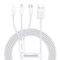   Baseus 3 az 1-ben Micro B / USB C / Lightning kábel 1.5m fehér (CAMLTYS-02)