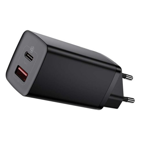 Baseus GaN2 USB + USB C 65W töltő fekete (CCGAN2L-B01)