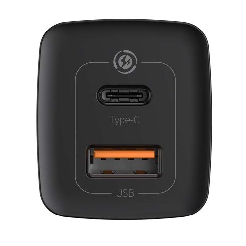 Baseus GaN2 USB + USB C 65W töltő fekete (CCGAN2L-B01)