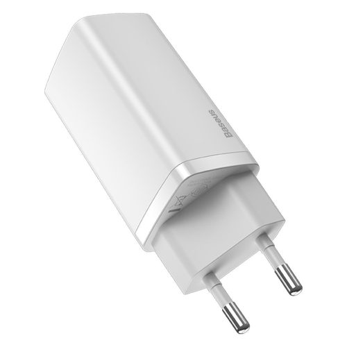 Baseus GaN2 USB + USB C 65W töltő fehér (CCGAN2L-B02)