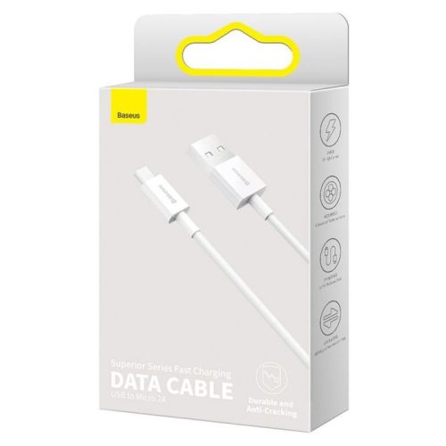 Baseus USB 2.0 - micro USB 2A kábel 1m fehér (CAMYS-02)