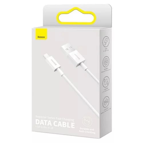 Baseus USB 2.0 - micro USB 2A kábel 1m fehér (CAMYS-02)