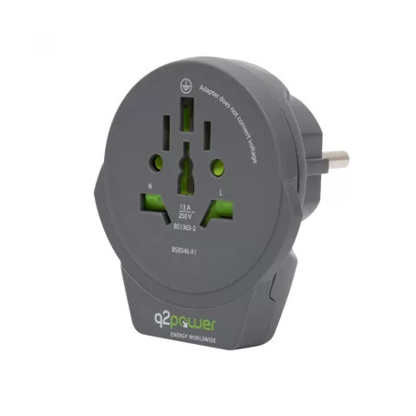 Q2 power World to Europe utazó adapter + USB 2.4A (1.100110-TH)