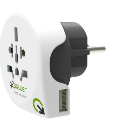 Q2 power World to Europe utazó adapter + USB 2.1A (1.100110)