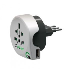Q2 power World to Italy utazó adapter + USB 2.1A (1.100190)