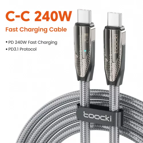 Toocki USB-C 5A 240W PD kábel digitális kijelzővel 2m (20100031)