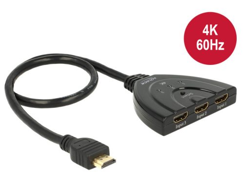 Delock HDMI 4K átkapcsoló 3x HDMI - 1x HDMI integrált kábellel (18600)