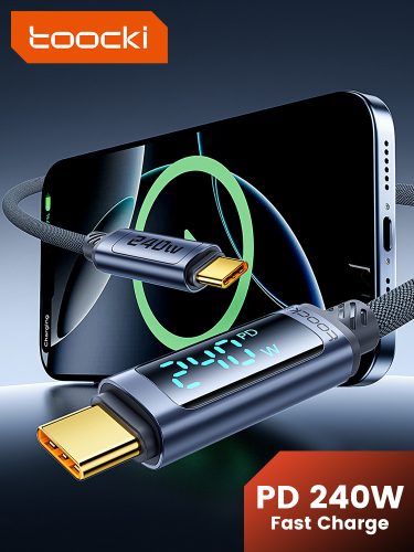 Toocki USB C 5A 240W PD kábel digitális kijelzővel 1m (20100030)