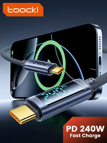 Toocki USB C 5A 240W PD kábel digitális kijelzővel 1m (20100030)
