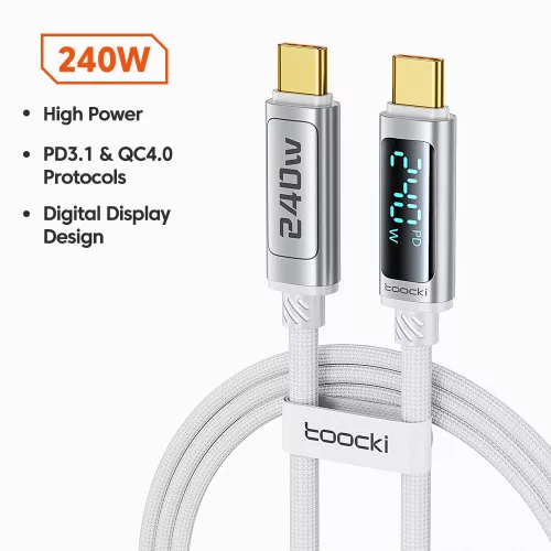 Toocki USB-C 5A 240W PD kábel digitális kijelzővel 2m (20100160)