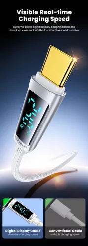 oocki USB C 5A 240W PD kábel digitális kijelzővel 1m (20100030)