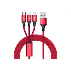   Unitek Prémium 3 az 1-ben Micro B / USB C / Lightning kábel 1.2m piros (C4049RD)