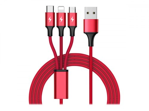Unitek Prémium 3 az 1-ben Micro B / USB C / Lightning kábel 1.2m piros (C4049RD)