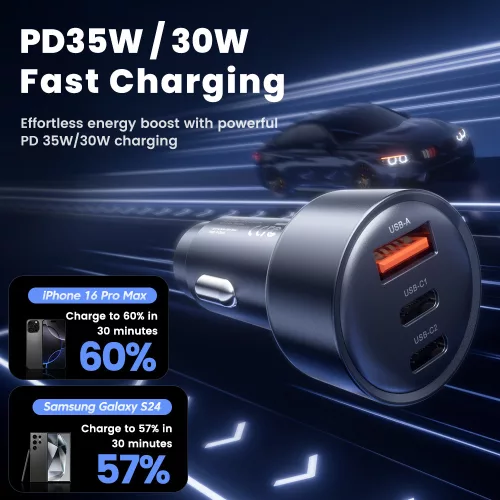Toocki 2db USB C + USB A autós töltő 65W adapter (40130004)