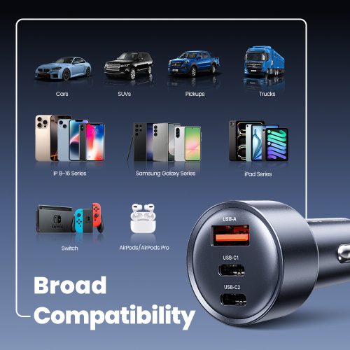 Toocki 2db USB C + USB A autós töltő 65W adapter (40130004)