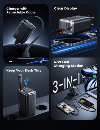 Toocki USB + USB C 67W GaN gyorstöltő adapter (401400010)