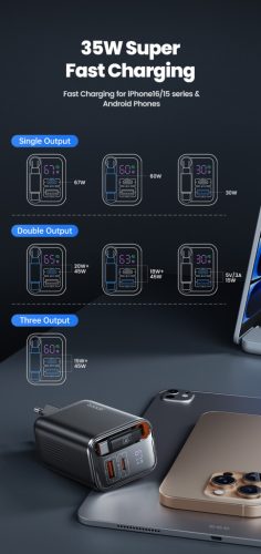 Toocki USB + USB C 67W GaN gyorstöltő adapter (401400010)