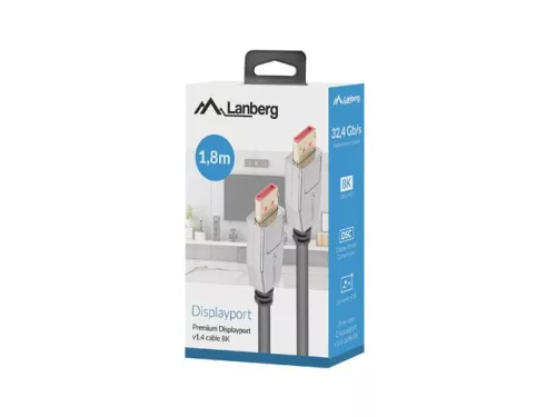 Lanberg DisplayPort 1.4 8K 60Hz 1.8m kábel (CA-DPDP-20CU-0018-BK)