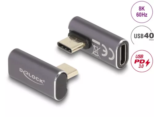 Delock USB-C PD 40 Gbit/s 8K 60Hz 90 fokos elforgatott adapter (60048)