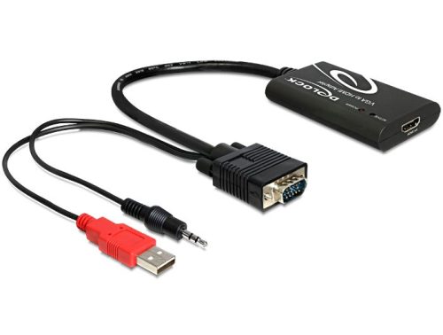 Delock VGA to HDMI átalakító konverter audio támogatással (62408)