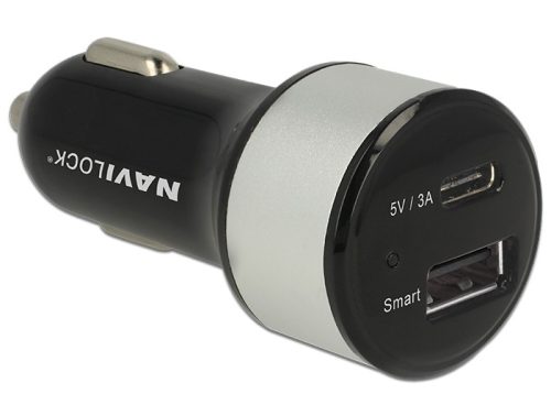 Navilock USB-C és USB portos autós töltő adapter (62782)