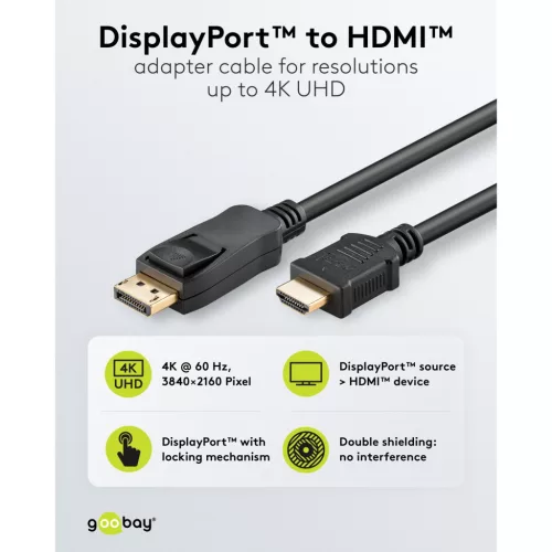 Goobay DisplayPort - HDMI 4K 60Hz kábel 3m (64843)