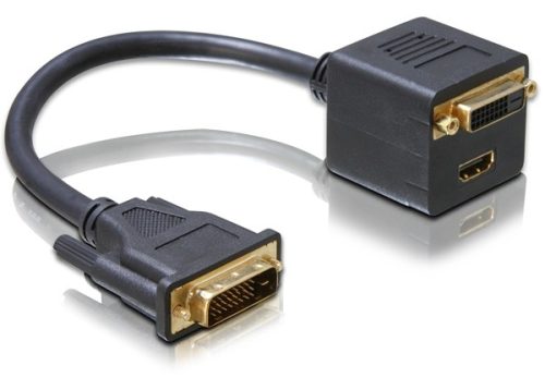 Delock Adapter DVI-D dugó - DVI-D és HDMI aljzat (aranyozott) (65057)
