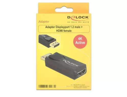 Delock DisplayPort apa 1.2 - HDMI anya 4K aktív adapter, fekete (65573)