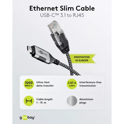 Goobay USB-C - RJ45 Gigabit ethernet kábel 1.5m (74402)