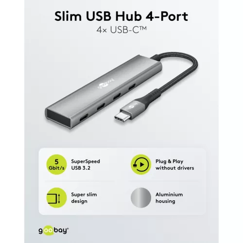 Goobay Slim 5 portos USB-C hub HDMI, 100 W PD, 5Gbit/s (76564)