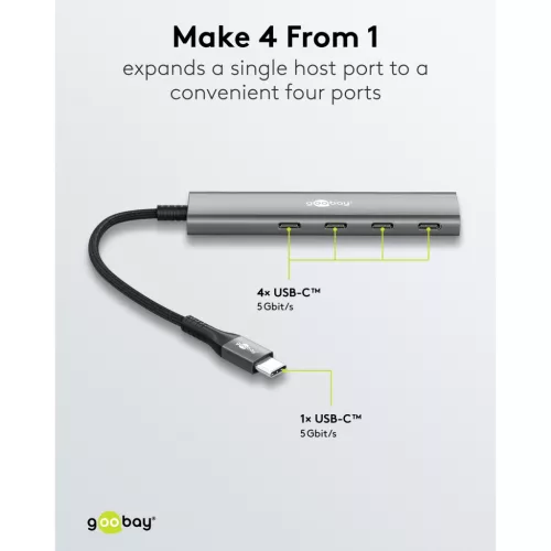 Goobay Slim 5 portos USB-C hub HDMI, 100 W PD, 5Gbit/s (76564)