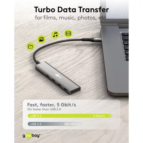 Goobay Slim 5 portos USB-C hub HDMI, 100 W PD, 5Gbit/s (76564)