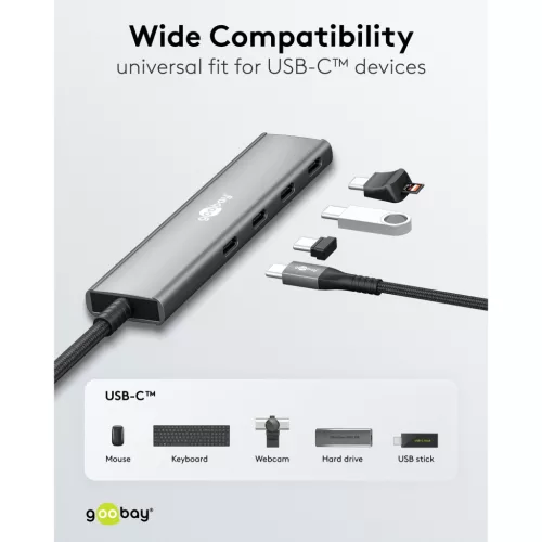 Goobay Slim 5 portos USB-C hub HDMI, 100 W PD, 5Gbit/s (76564)