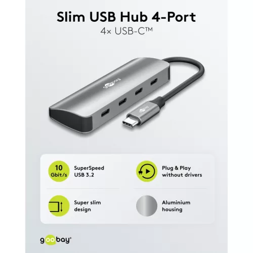 Goobay Slim 4 portos USB-C hub 10 Gbit/s (76565)