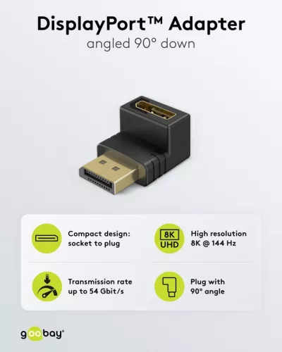 Goobay DisplayPort 2.1 90 fokos adapter 8K 144Hz (77129)