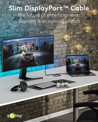 Goobay slim DisplayPort 2.0 8K 144Hz kábel 1m (77444)