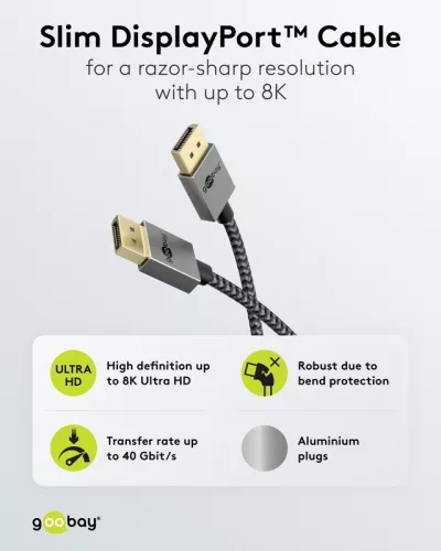 Goobay slim DisplayPort 2.0 8K 144Hz kábel 2m (77446)