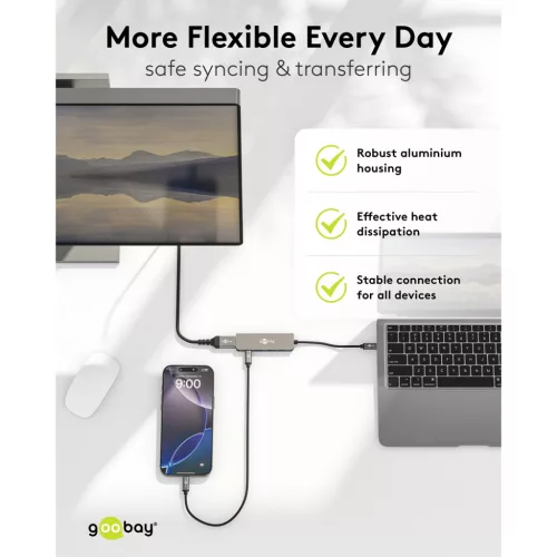 Goobay Slim 5 portos USB-C hub HDMI, 100 W PD, 5Gbit/s (78967)