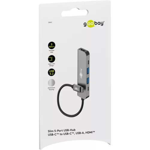Goobay Slim 5 portos USB-C hub HDMI, 100 W PD, 5Gbit/s (78967)