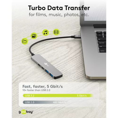 Goobay Slim 4 portos USB-C hub, 2× USB-C + 2× USB-A, 5 Gbit/s (79159)