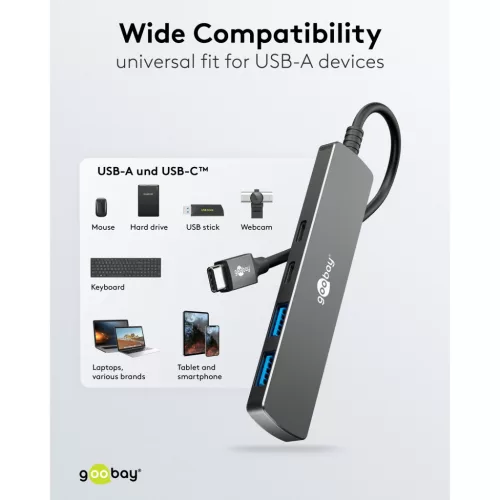 Goobay Slim 4 portos USB-C hub, 2× USB-C + 2× USB-A, 5 Gbit/s (79159)