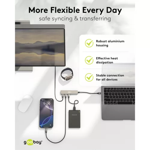Goobay Slim 4 portos USB-C hub, 2× USB-C + 2× USB-A, 5 Gbit/s (79159)