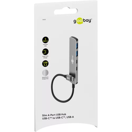 Goobay Slim 4 portos USB-C hub, 2× USB-C + 2× USB-A, 5 Gbit/s (79159)