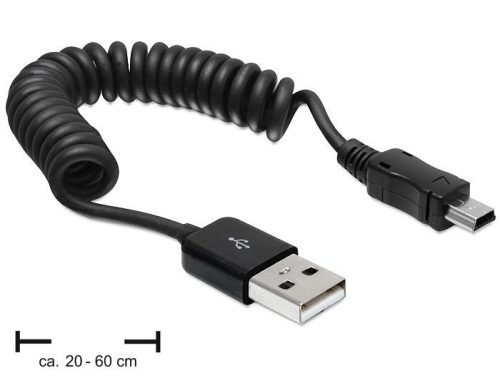 Delock mini USB spirál kábel 20-60cm (83164)