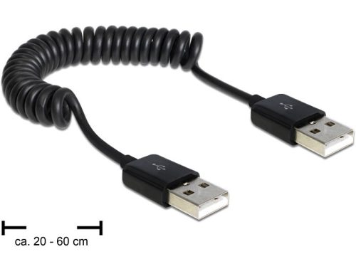 Delock USB 2.0 A-A spirál kábel 20-60cm (83239)