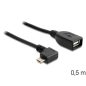 Delock micro USB apa - USB 2.0 A anya OTG kábel 0.5m hajlított (83271)
