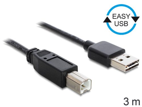 Delock Kábel EASY-USB 2.0 A - B-típusú  3m, fekete (83360)